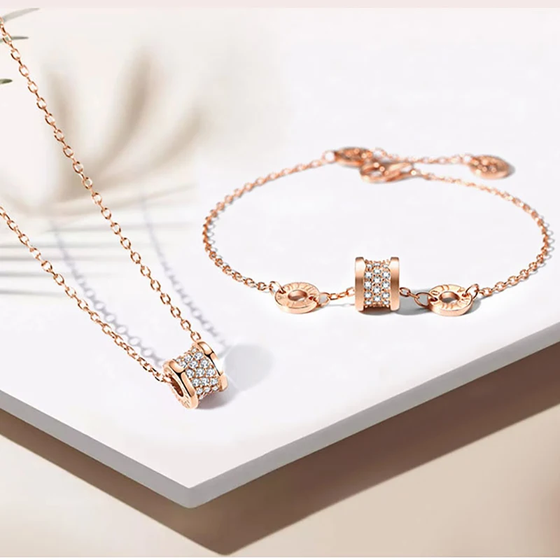 Розовое золото кулон ожерелье камень циркон женское римское письмо звено цепи |