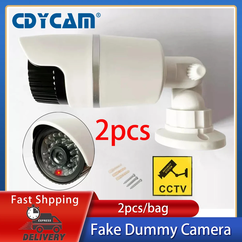 

Cdycam 2 шт., водонепроницаемая Наружная и внутренняя камера видеонаблюдения, муляж цилиндрической камеры с мигающим красным светодиодом