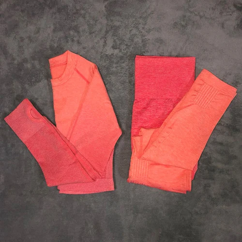 Style 1-Orange Женский бесшовный комплект для йоги из 2 предметов, спортивный костюм для фитнеса, тренировки в тренажерном зале, укороченный топ, длинный рукав, для йоги, рубашка+ Леггинсы для йоги, женская спортивная одежда - Цвет: Style 1-Orange