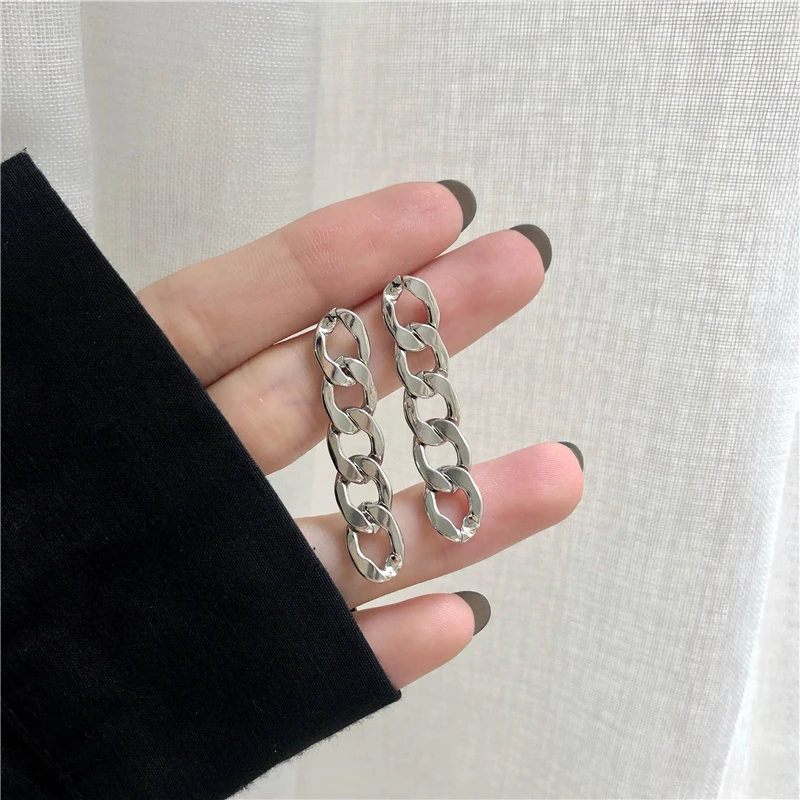 

XIALUOKE S925 Needle Hip-hop Rock Metal Chain Tassel Dangle Earrings For Women Fashion Punk Jewelry Party Birthday Gift ER666
