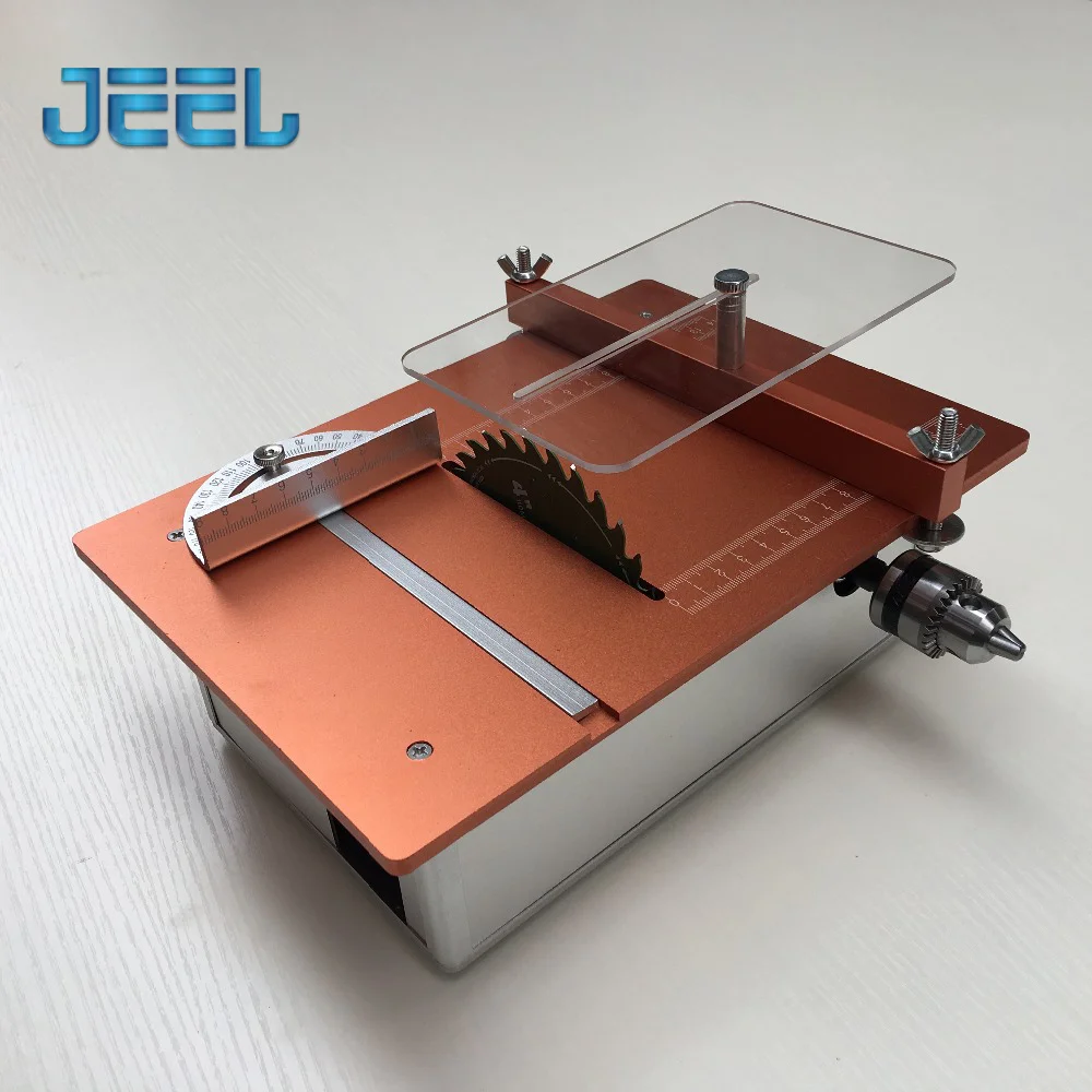 Mini Table Saw Handmade Woodworking Bench Saw DIY Hobby Model Crafts Cutting Tool with two motor , Power Supply