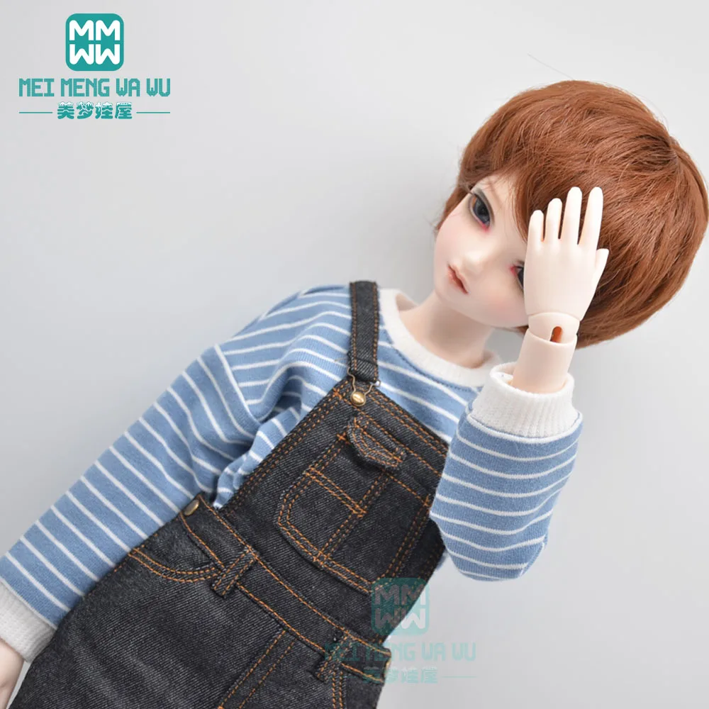 BJD doll clothes accessories fits 40-45cm 1/4 MSD MK MYOU fashion Striped sweater denim overalls