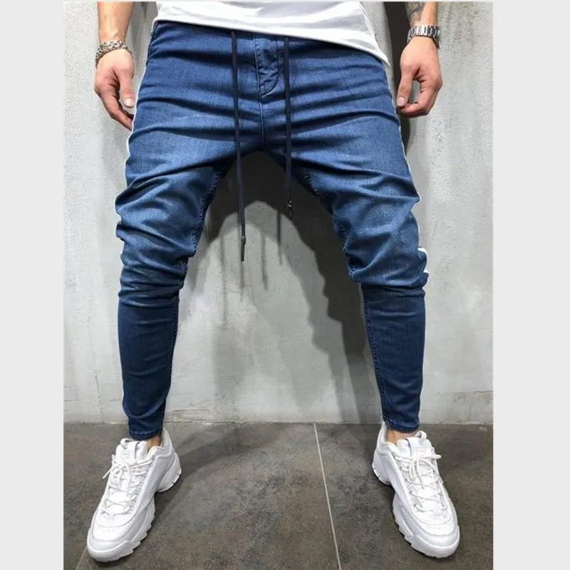 

Mens Side Stripe Skinny Fit Black Denim Jeans Hip Hop Streetwear Solid Color Plus Size Slim Fit Lightweight Cotton Jeans for Men