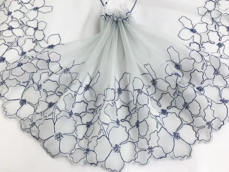 19cm 1 метр синяя серия ручной работы DIY аксессуары для одежды Свадебная Цветочная вышивка кружева ткани шторы диван швейная кружевная отделка 20 см - Цвет: 19cm