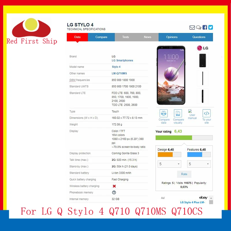 10 шт./лот сенсорный экран для LG Stylo 4 Q710 Q710MS Q710CS зеркальная Сенсорная панель