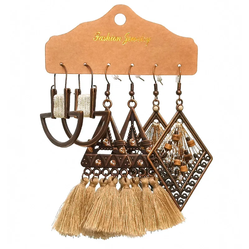 Винтажные серьги-подвески в этническом стиле 3 пары/компл. | Украшения и