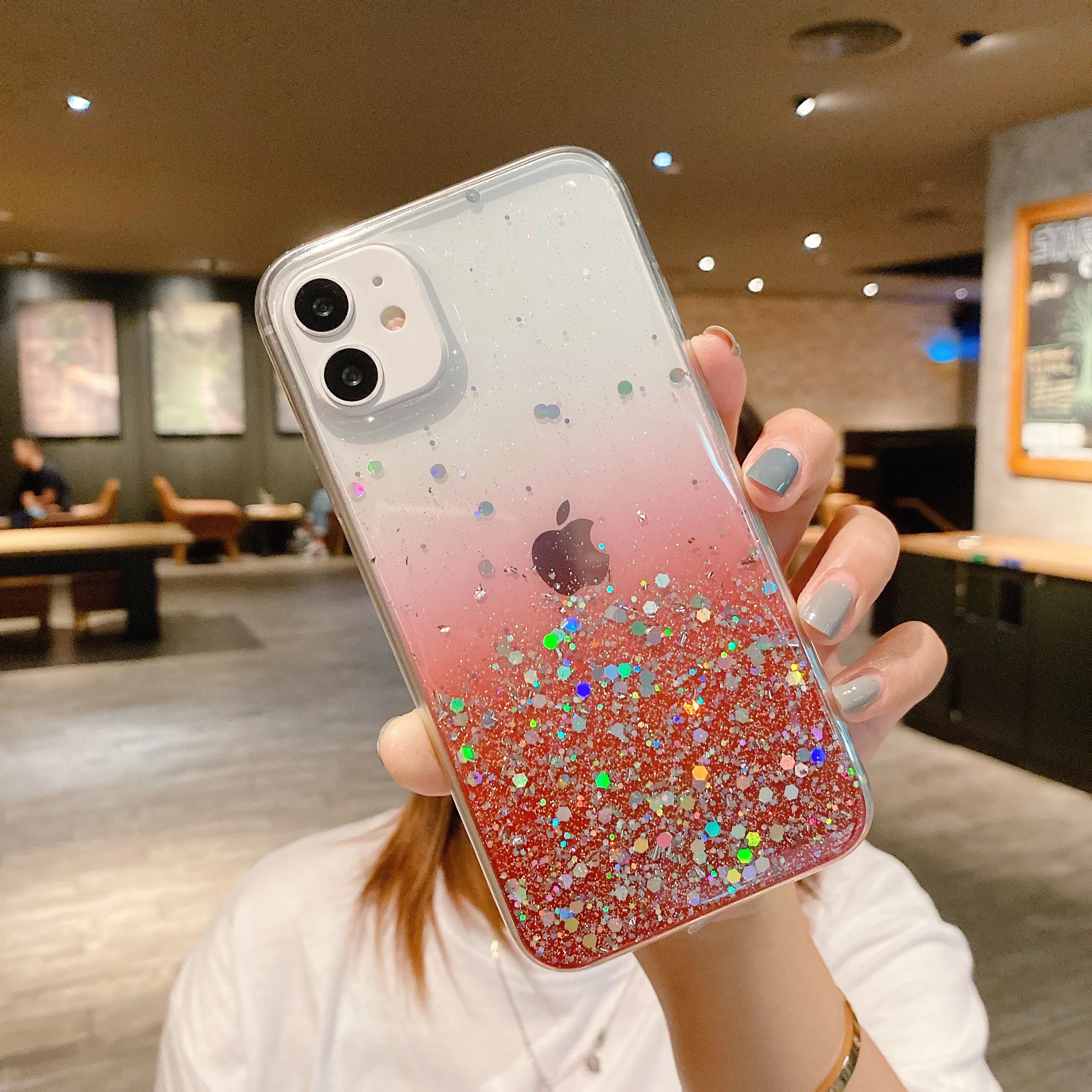 TPU Transparent Glue Gradient Phone Case For iPhone 11 12 13 14 Pro Max Mini 14PS XS Max XR 8 Plus Dust-proof Mobile Phone Shell