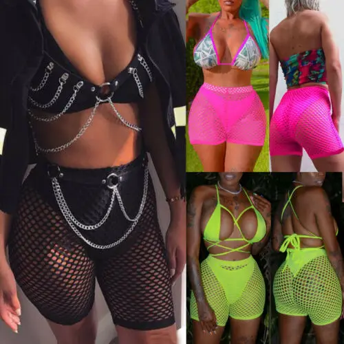 

2020 New Sexy Women See-through Shorts Bikini Cover Up Stretch Mesh Fishnet Bottoms Plus Size Ladies Loose Beachwear Swimwear