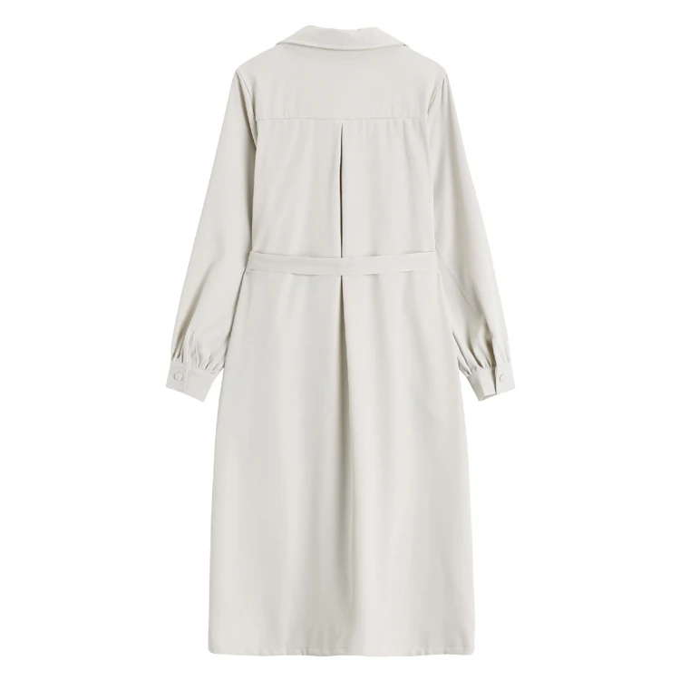 

Fashion Women Autumn Spring Dress 2020 Casual Elegant Full Sleeve Double Breasted Trench Coat Mid Dress Vestidos Sashes DS221