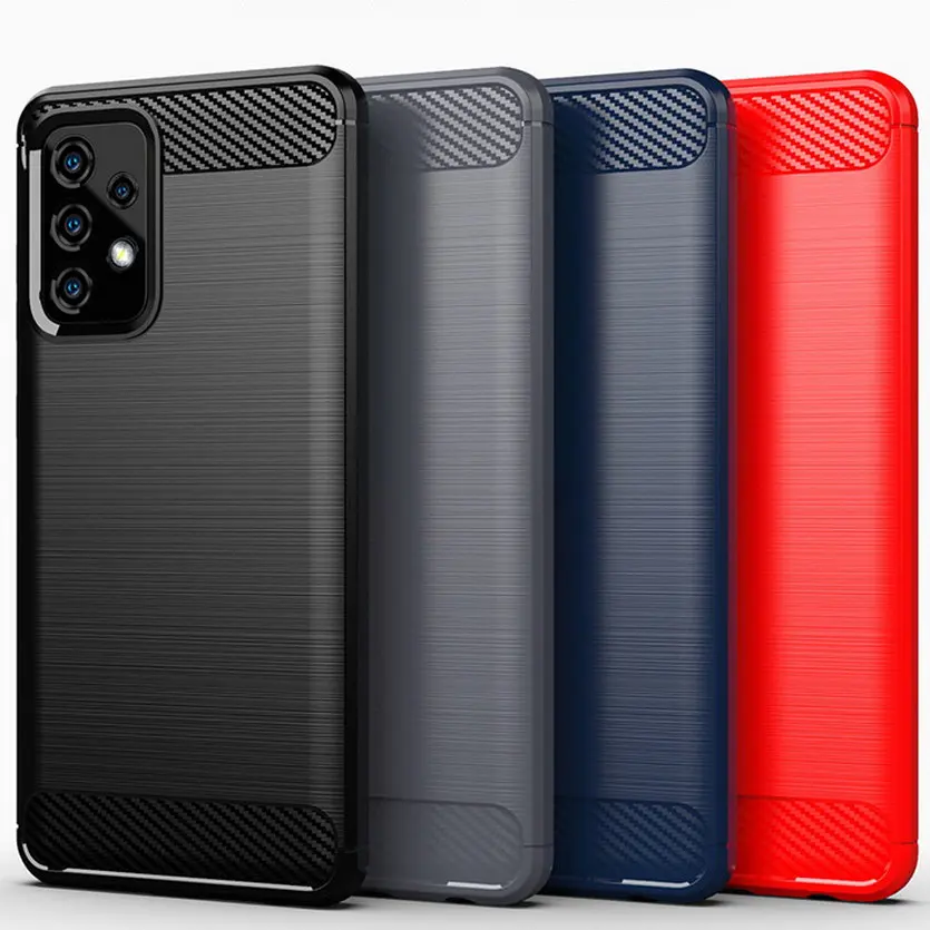 

Brushed Carbon Fiber Shockproof Case For Samsung Galaxy A52 A72 A32 5G A02 A12 A02S F62 M62 M02 Ultra Thin Silicone Back Cover