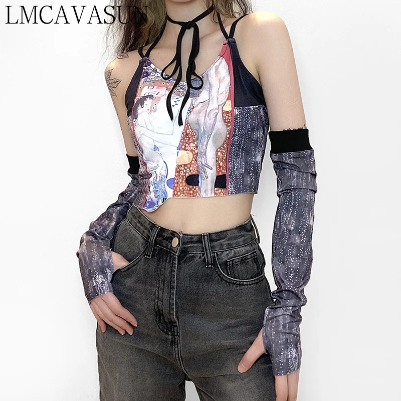 LMCAVASUN Harajuku вареный майки на бретельках Для женщин Гот Y2K сексуальное платье с