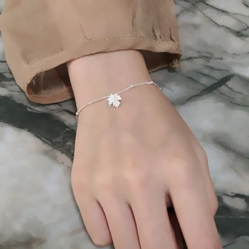 

s925 sterling silver jewelry with maple leaf bracelet anti-fatigue simple student jewelry for female wedding lover girlfriends