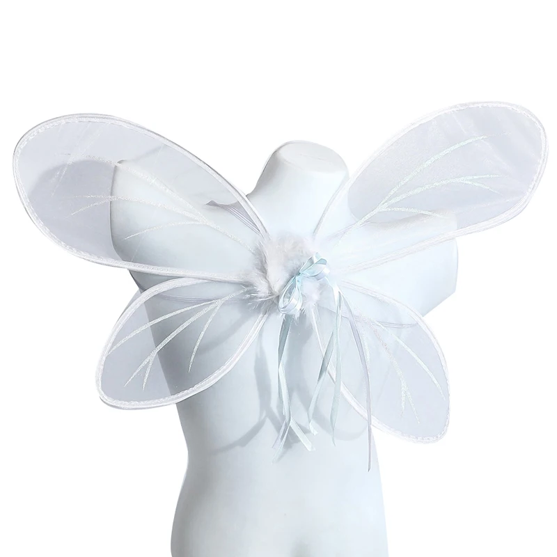 

New Butterfly Costume Wings Girls White Fairy Wings Wand Children's Party Props Cosplay Birthday Costume Butterfly Wings