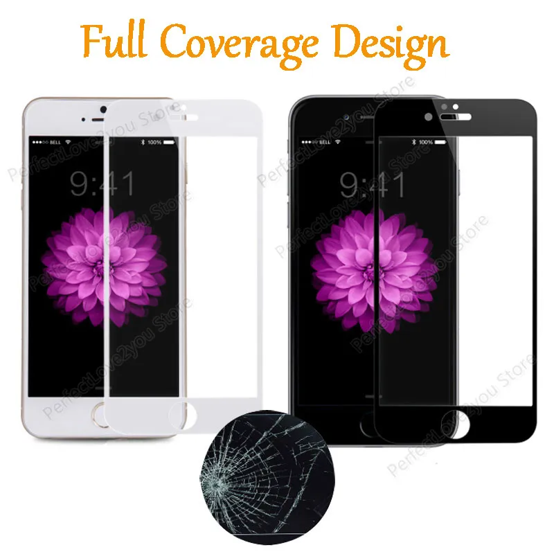 Высокое качество 9H полноэкранное цветное закаленное стекло для IPhone 5 5S 5C SE 6 6s 6plus 6s Plus 8 7 7Plus чехол с защитной пленкой для экрана