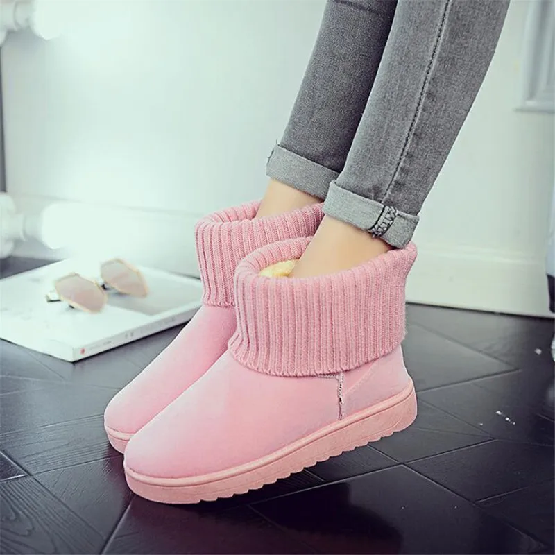 Новые зимние теплые женские ботинки модные милые розовые классические замшевые