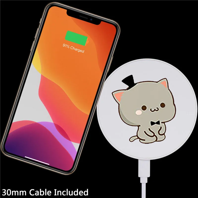i love u couple cute gray cat wireless charger for iphoneairpods wireless charger portable charger for samsunghuawei xiaomi free global shipping