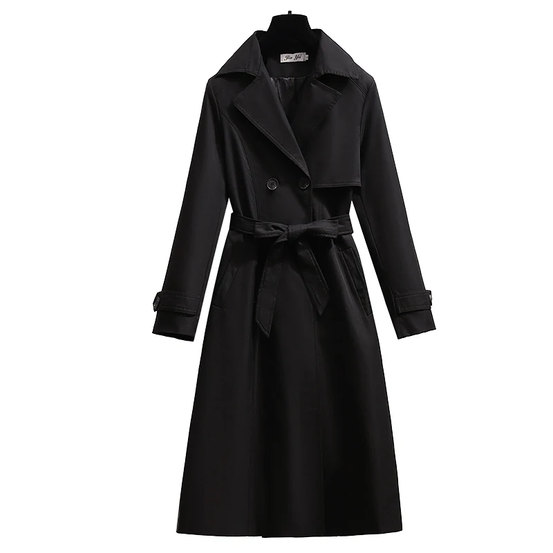 

Elegant Office Lady Windbreaker Stylish Jacket Outerwear Belted Autumn Trend Coats Simplee Trench Coat Female Medium Long