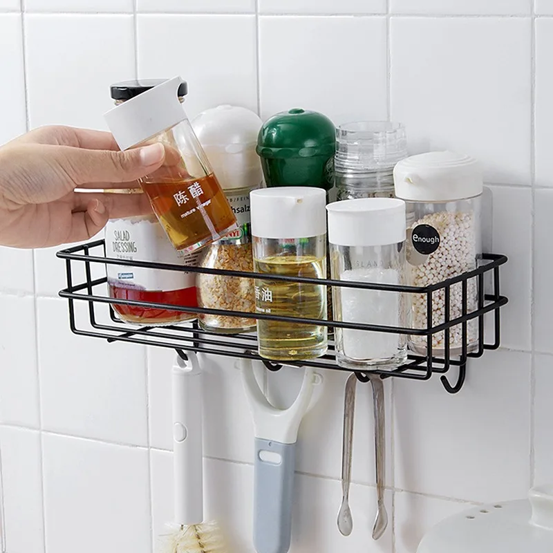 

Wall Mounted Bathroom Shelves Floating Shelf Shower Hanging Basket Shampoo Holder WC Accessories Kitchen Seasoning Storage Rack