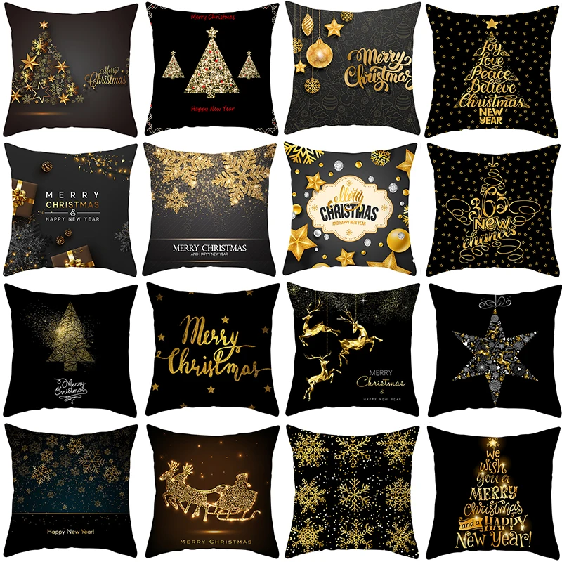 

Рождественский подарок, наволочка из полиэстера, черные и золотые украшения для дома, наволочка для дивана, наволочка 45x45