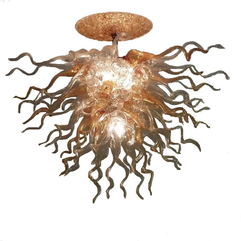 

Customized Murano Hanging LED Pendant Lamp Living Room Blown Glass Chandelier Lighting Clear Amber Color 70cm Modern Art Lights