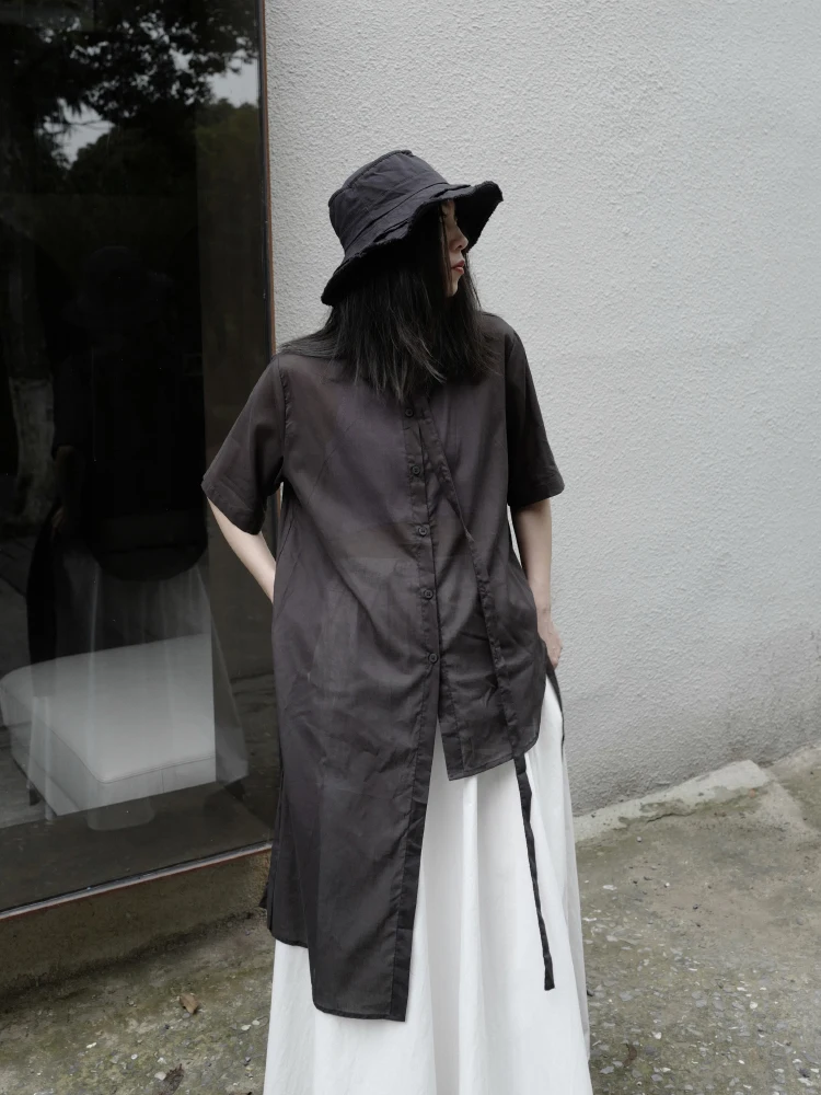 Маленькая дизайнерская Асимметричная рубашка в стиле ретро Yamamoto с короткими