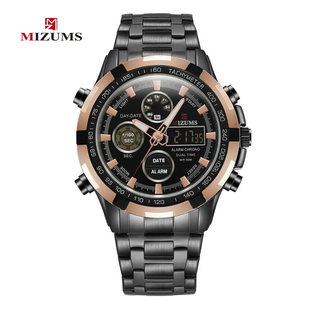 Мужские спортивные аналоговые кварцевые часы с хронографом стальным браслетом и