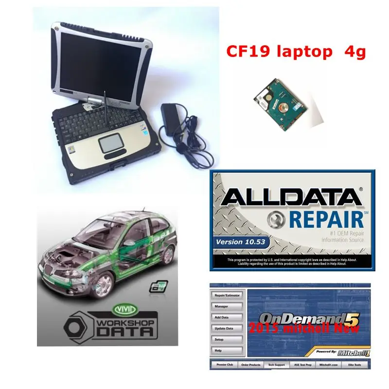 

Alldata ноутбук CF19 Toughbook 4G, хорошо установленный Alldata 10,53 Mit // chell OD5 2015V, яркие данные рабочего цеха, 10,2 готовый к работе