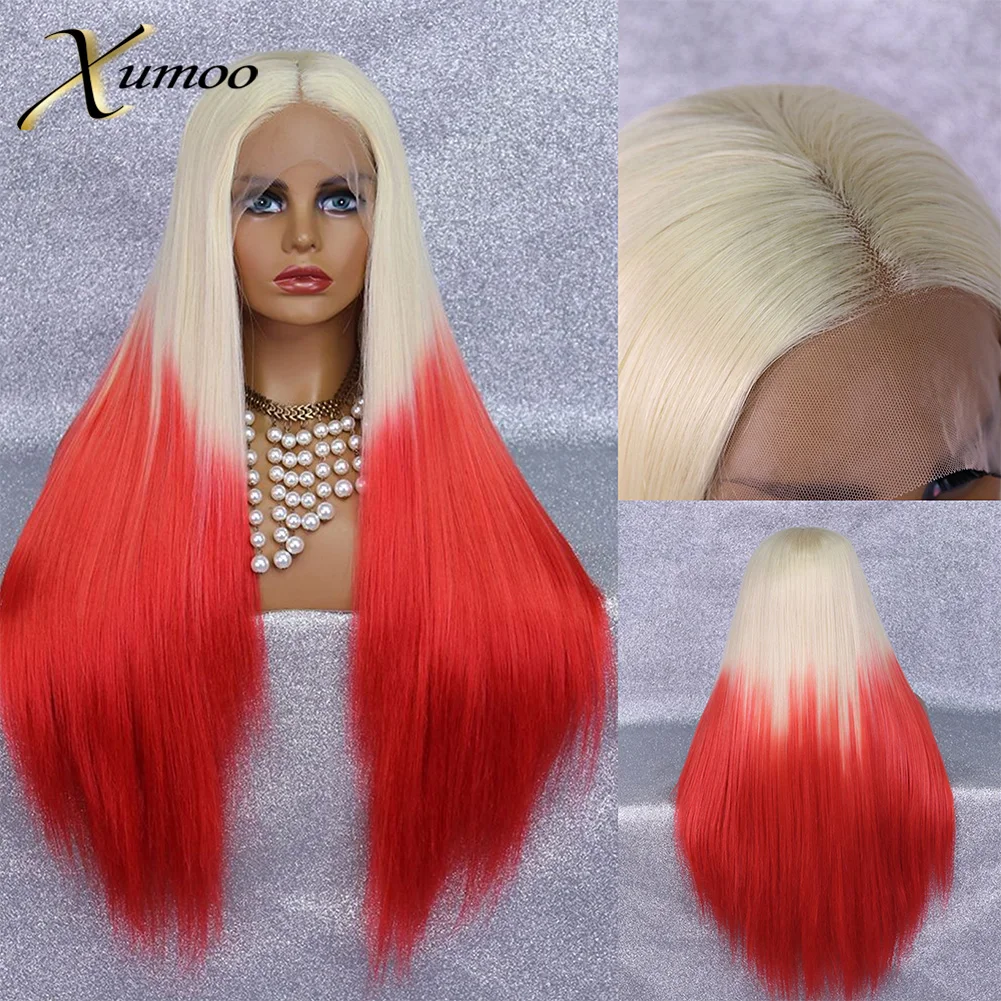 

Парик для косплея Для чернокожих женщин, длинный синтетический на сетке спереди, прямой с эффектом омбре, для вечеринок