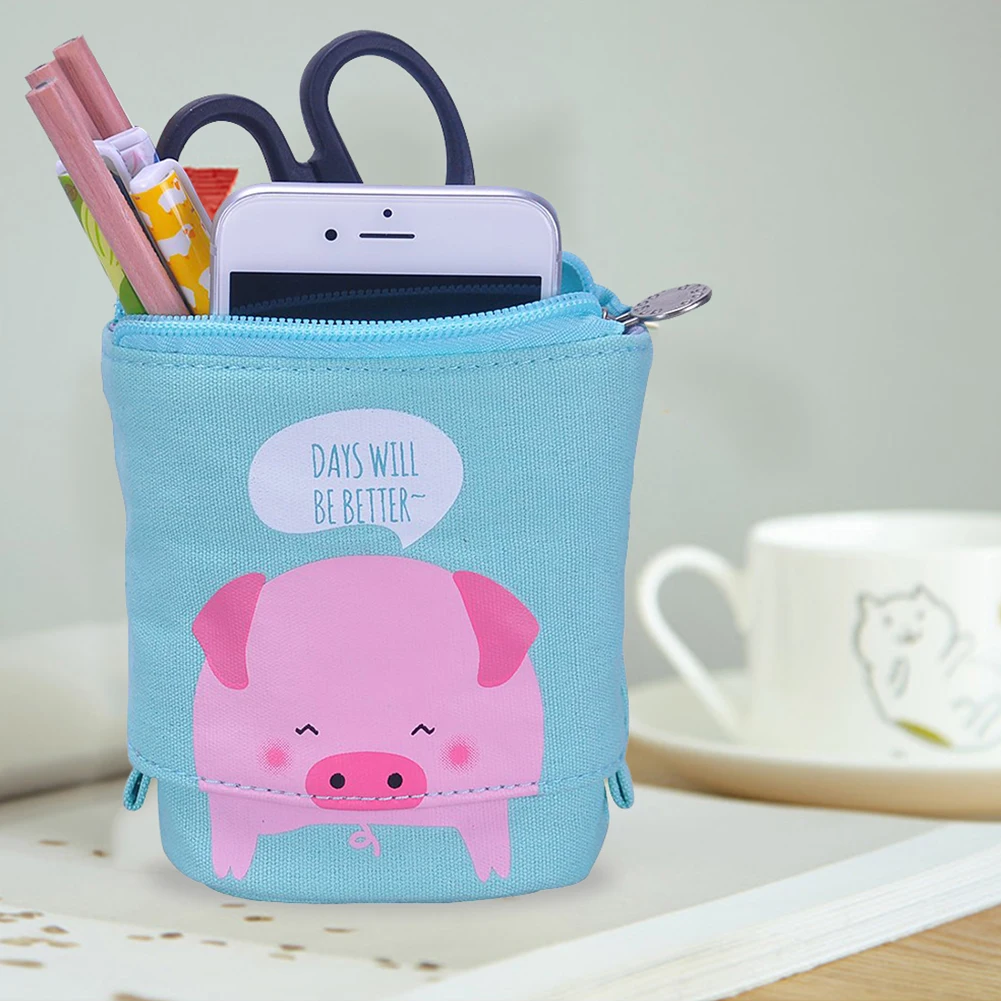 

Canvas Cartoon Cute Cat Telescopic Pencil Pouch Bag Stationery Pen Case Box Multi-function Telescopic Creative Pen Bag