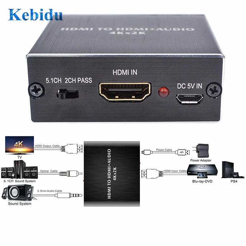 Аудиоадаптер KEBIDU AY78 HDMI-совместим с оптическим TOSLINK /SPDIF + 3 5 мм | Электроника