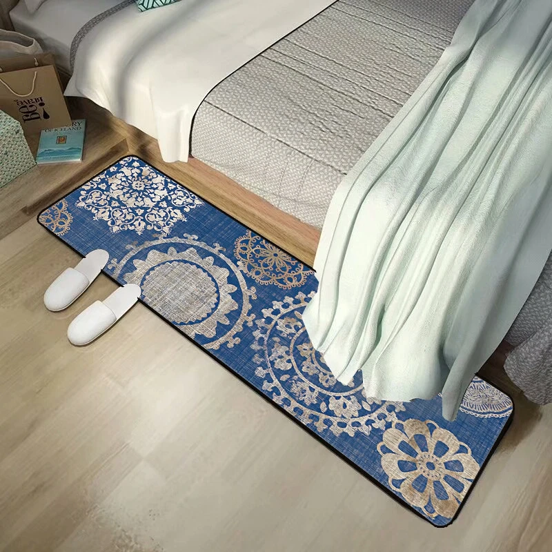 Кухонный нескользящий ковер в персидском стиле современный синий цветочный для