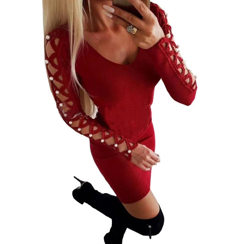 Пакет бедра Bodycon платья женщин выдалбливают размера плюс платье Бисероплетение