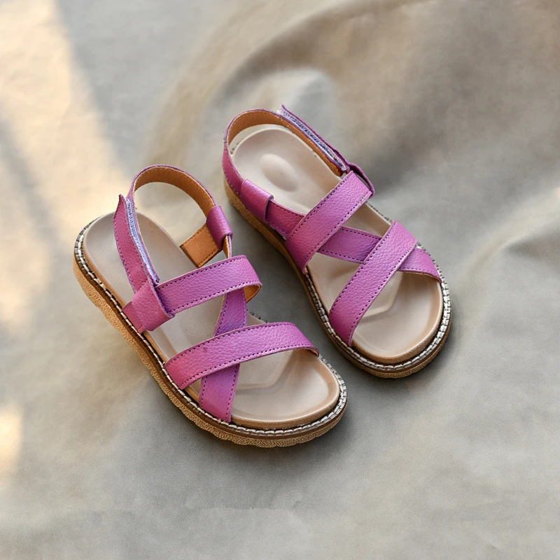 

Genuine Leather Girls sandals Upscale fashion Children's beach shoes Non-slip boys kids sandals Size 26 36