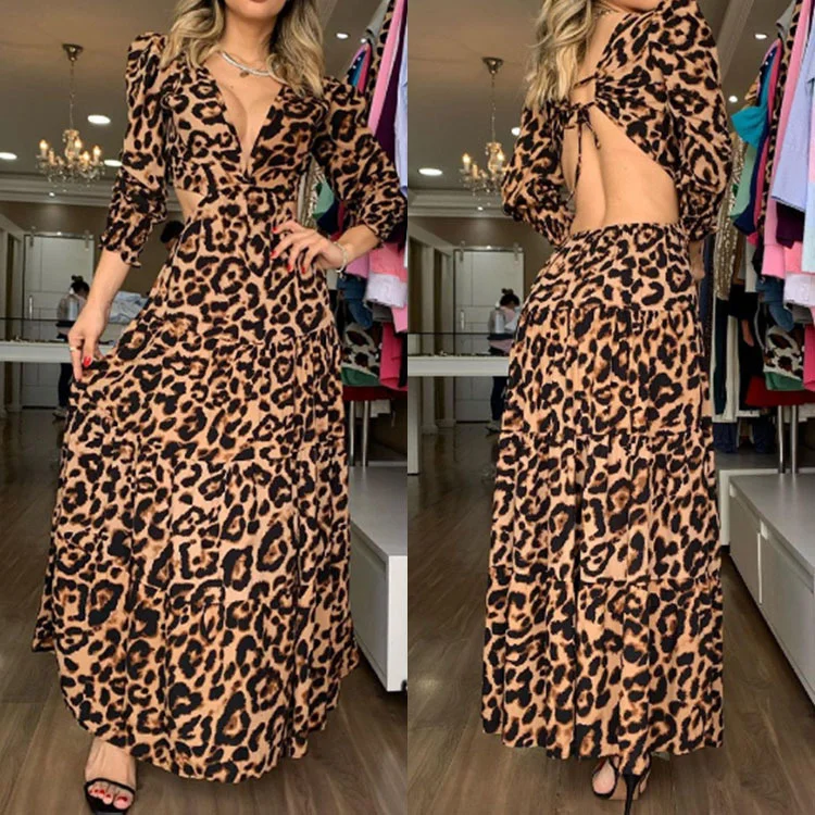 Женское леопардовое платье Zoctuo элегантное Плиссированное винтажное