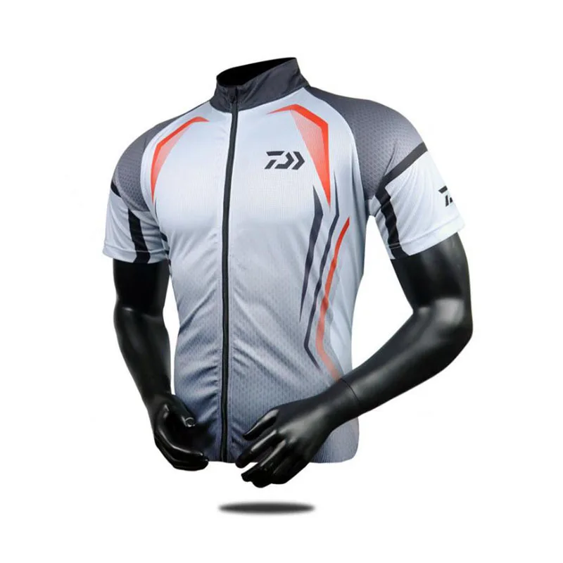 

2021 Summer Daiwa Fishing Shirt Fashion Outdoor Sports Sunscreen Breathable Stitching Printed Short Sleeve Zipper Man Shirt