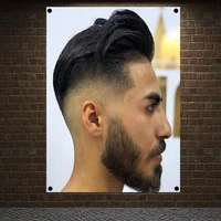 classic pompadour mens beard hairstyle posters retro print art barber shop home decoration wall chart flag canvas painting b2