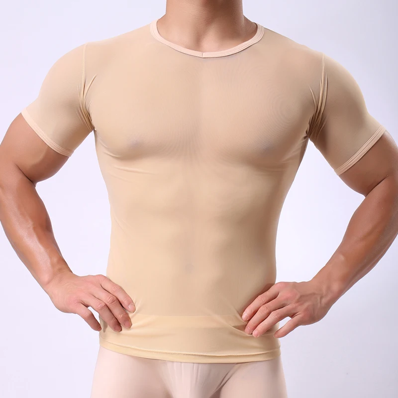 Мужские прозрачные футболки сетчатые Сексуальная мужская футболка с круглым