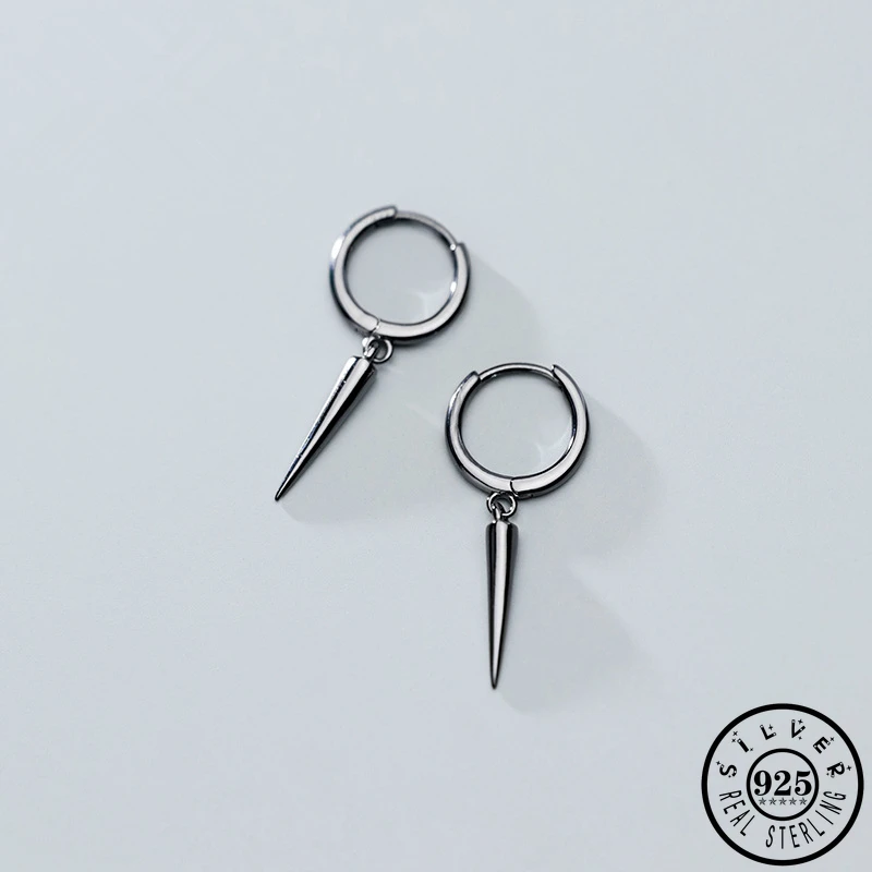 100% 925 стерлингового серебра мужские конический шип кулон с черной пряжкой обручи