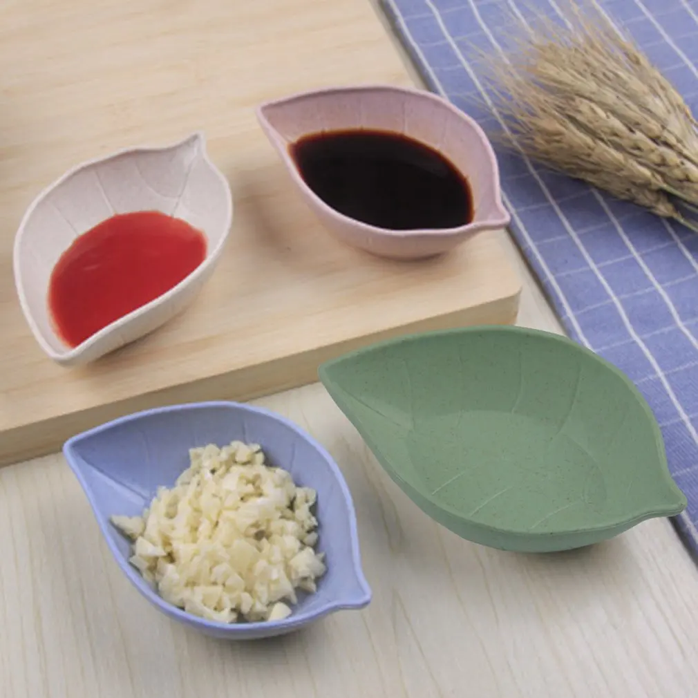 Mini Seasoning Sauce Dishes Multipurpose Eco-Friendly Wheat Straw Leaf Shape Dipping Dish Saucer for Vinegar/Salad | Дом и сад