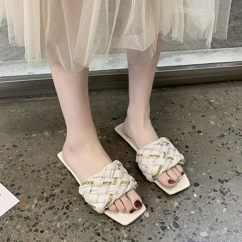 

Shoes Ladies' Slippers Slipers Women Luxury Slides Low Rivet 2021 Summer Flat Designer Basic Rubber PU Slippers Casual Flat Shoe