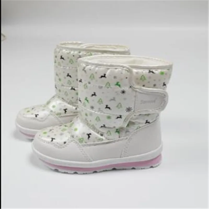 deer style white Г. Детские ботинки Нескользящие зимние сапоги для девочек и мальчиков детская Водонепроницаемая плотная шерсть внутри теплая обувь ниже-30 градусов - Цвет: deer style white