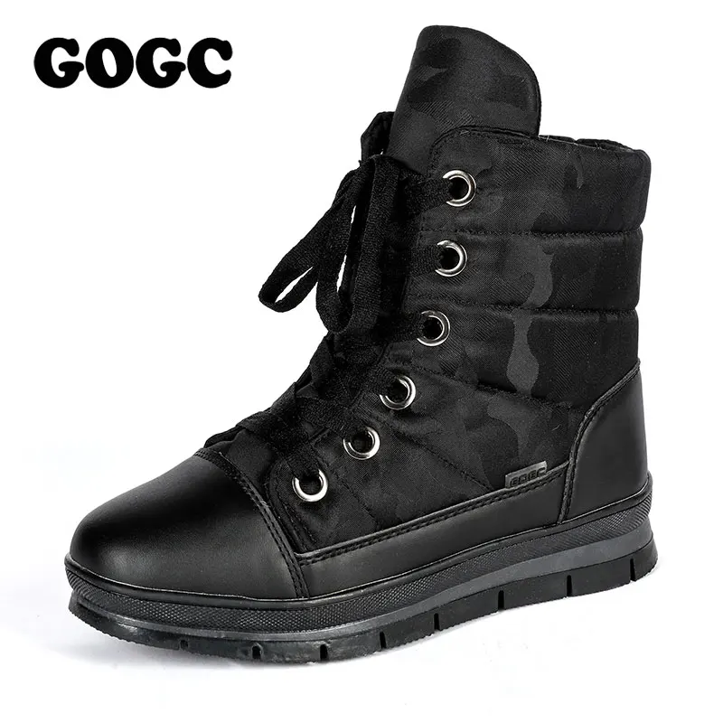 GOGC женские ботинки на сплошной подошве; женские сапоги на зиму; теплые зимние женские ботильоны на платформе; черная Водонепроницаемая зимняя обувь; женские ботинки на плоской подошве; женская зимняя обувь; G9803 - Цвет: G9803-1
