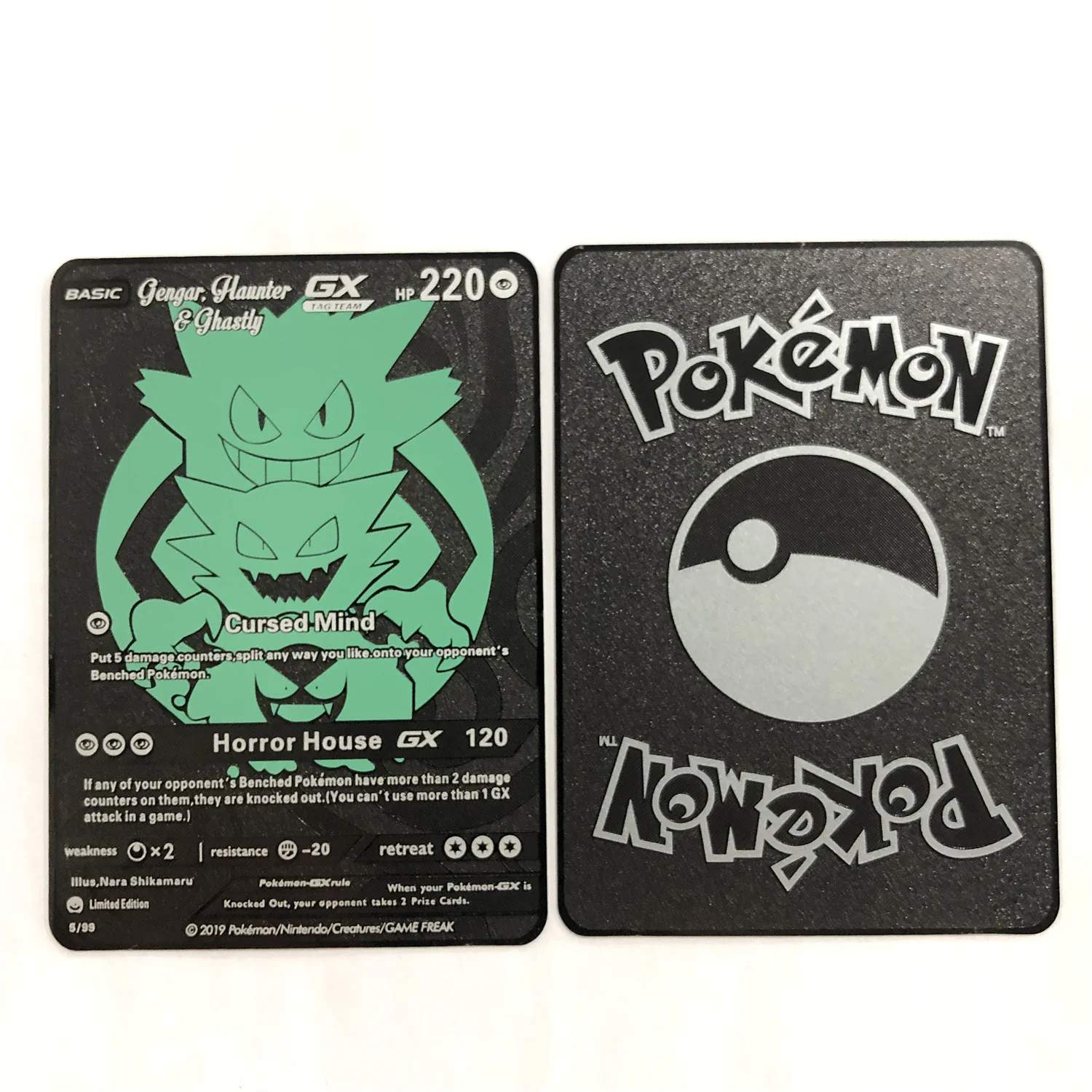 Pokemon Card Gengar Black Gold Metal Haunter Ghastly Tag Team Game Collection Anime Cards Toys for Children Christmas Gift | Игрушки и