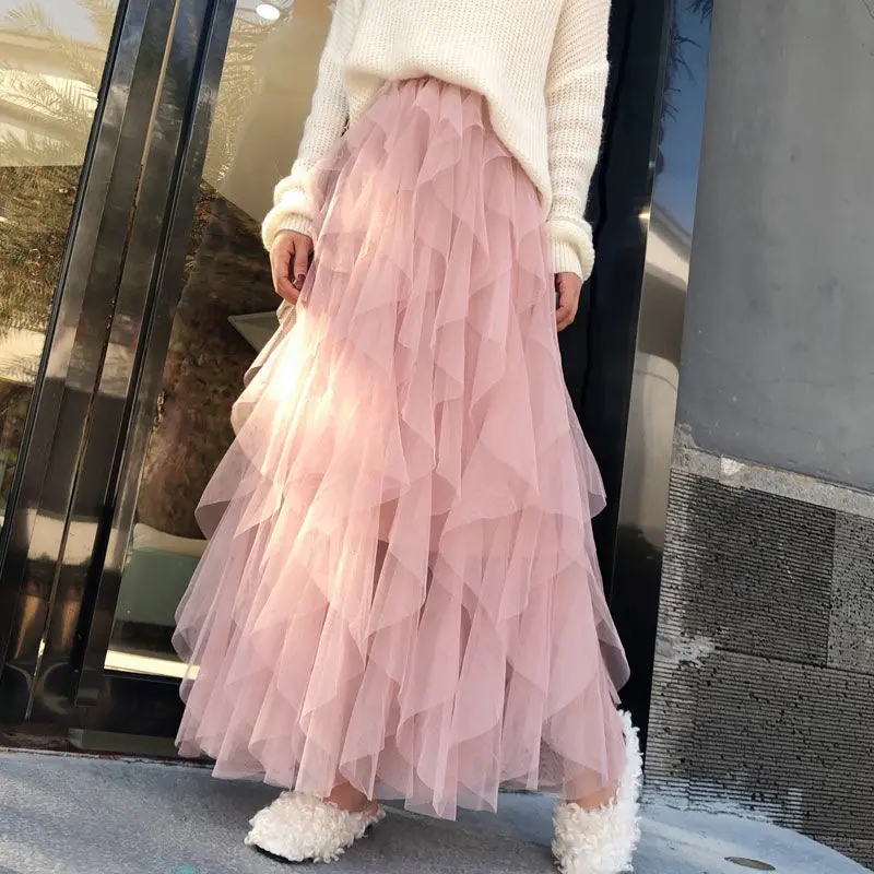 

Gauze skirt women's half length autumn and winter tassel high waist winter skirt mid length half length mesh skirt spring and