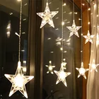 Рождественская светодиодная гирлянда-занавес со звездами, штепсельная вилка стандарта СШАЕСВеликобритании, 2,5 м, сказосветильник освещение для улицы, украшение для вечерние ринки, свадьбы, праздника