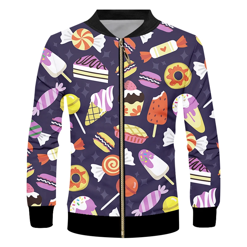 

EU Size Ice Cream Donut 3d Print Men Zipper Jackets Harajuku Streetwear Coat Casual Fashion Sweatshirt America Plus Size Clothes