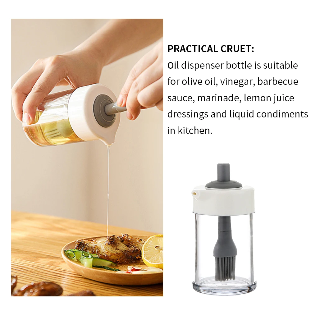 

Portable Kitchen Condiment Oil Dispenser Bottle BBQ Grill Cooking Non Drip Spout Basting Baking With Silicone Brush Easy Clean