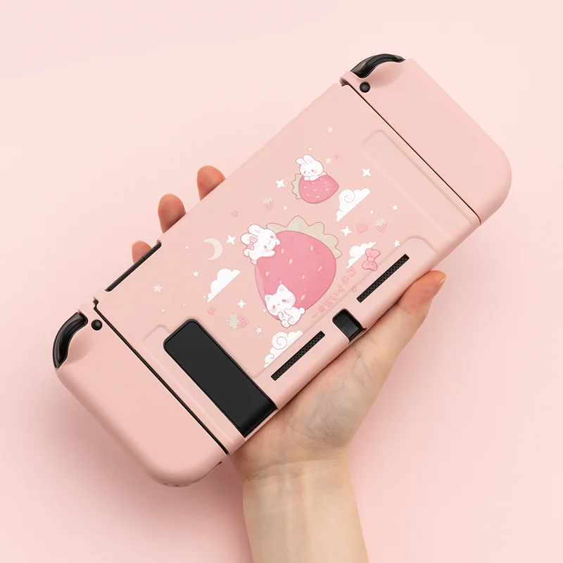 GeekShare Nintendo Switch Case Cute Strawberry Rabbit Pink Girl Fairy League Soft TPU Cover Back Girp Shell For NS Accessories |