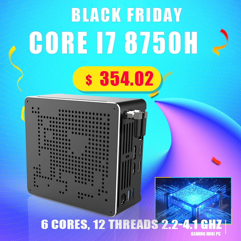 Мини ПК Intel Core i7 8750H 2 * M.2 2280 NVME/PCIE3.0x4 SSD настольный компьютер Windows 10 Pro HDMI2.0 DP WiFi Gigabit
