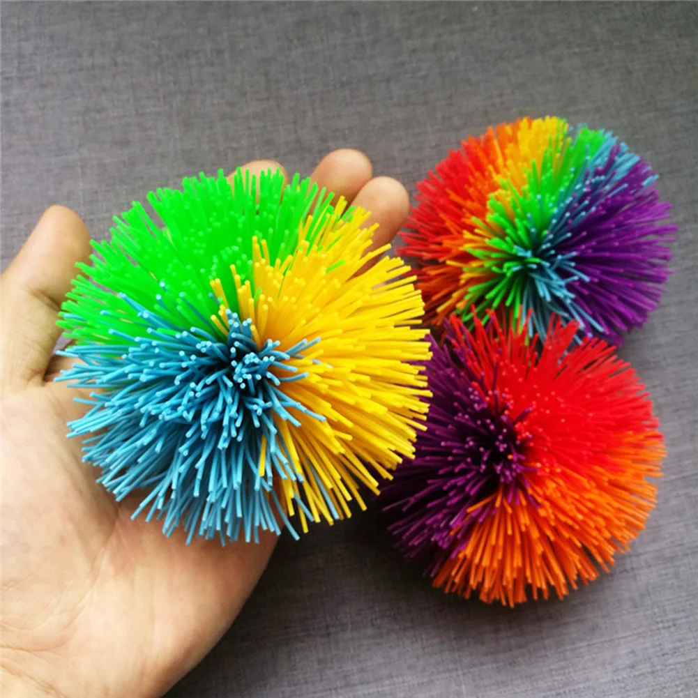 

Rainbow Fingertips Sensory Bouncy Ball Monkey Stringy Balls Great Sensory Fidget Toys Rainbow Pom Rubber Fur Ball Random Color
